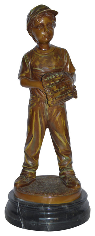 Young Baseball Pitcher Bronze Statue - Size: 12"L x 12"W x 28"H.