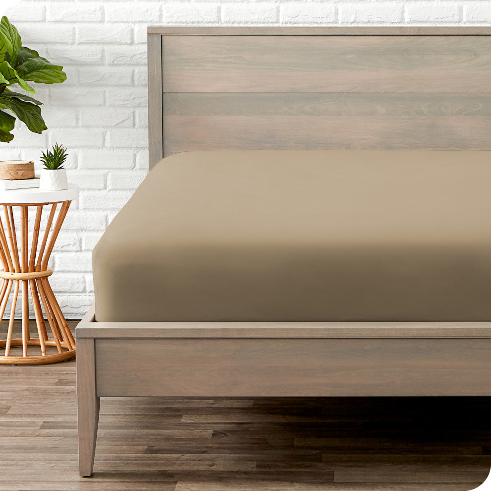 Bare Home Microfiber Fitted Sheet Deep Pocket, Taupe, Full