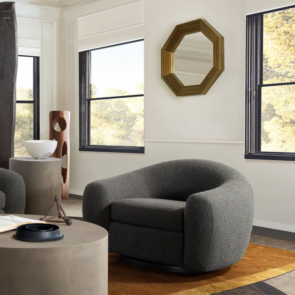 Pascal Swivel Chair With Boucle Textured Fabric, Charcoal