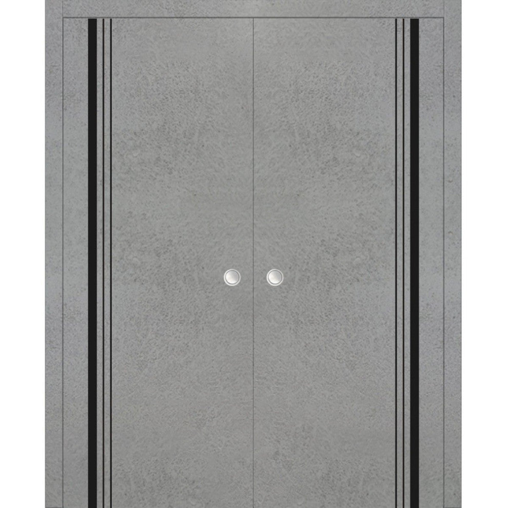 Solid French Door 36 x 96 | Planum 0011 Concrete with| Bathroom