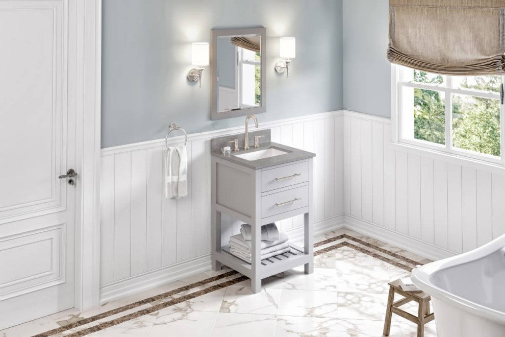 Wavecrest Contemporary Grey 24" Vanity, Steel Grey Cultured Marble Vanity Top