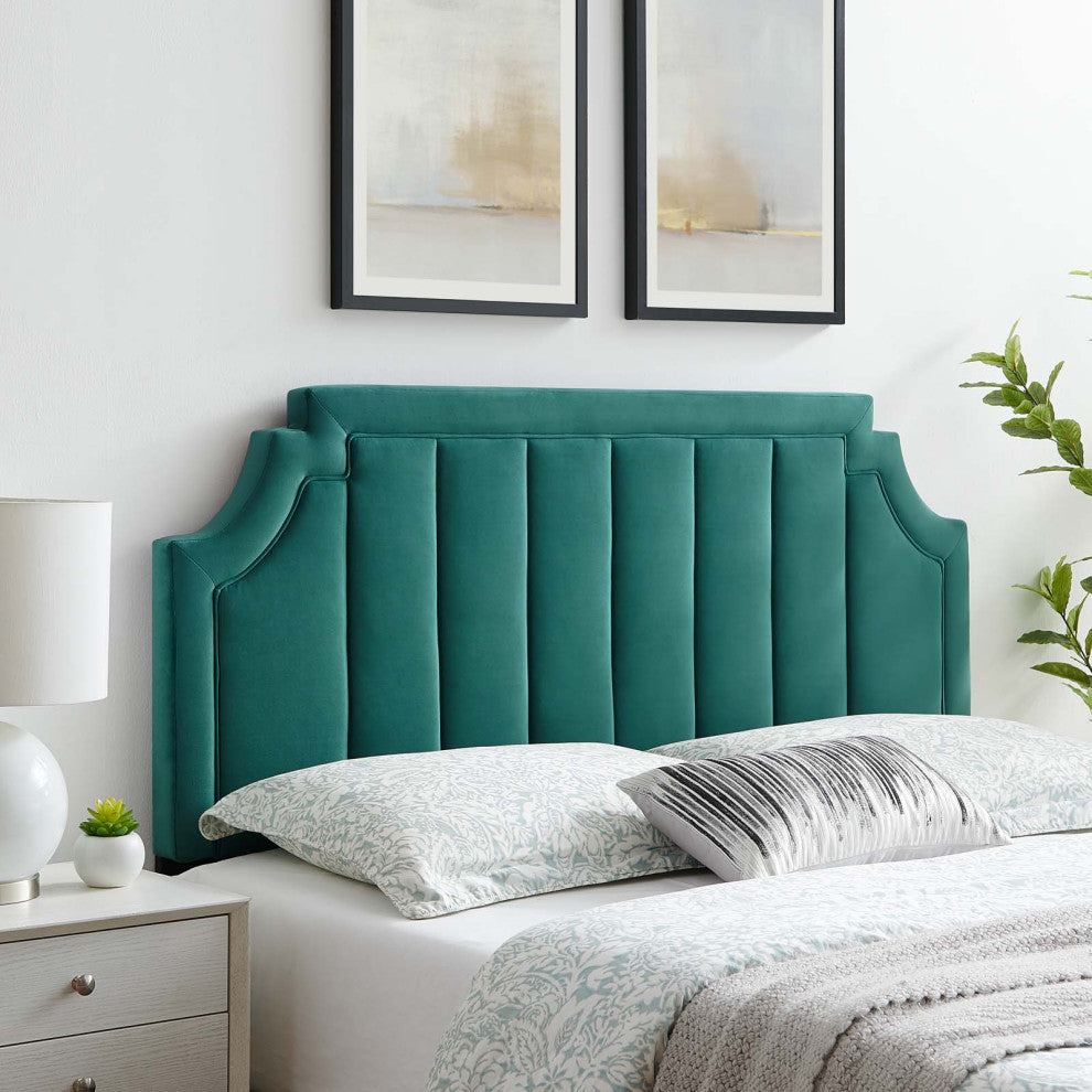 Tufted Headboard, Full Queen Size, Velvet, Teal Blue, Modern Contemporary