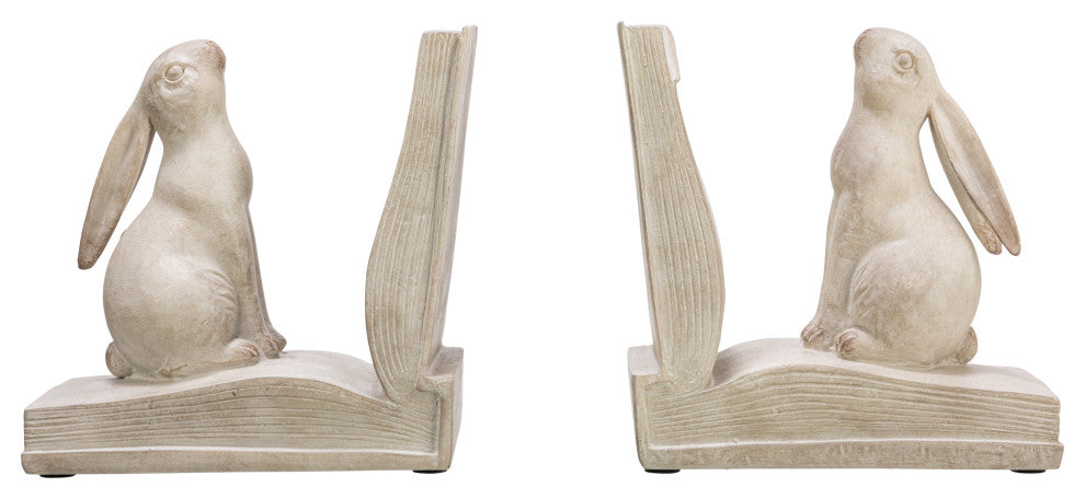 Bunny Rabbit Bookends, Set of 2, White Finish
