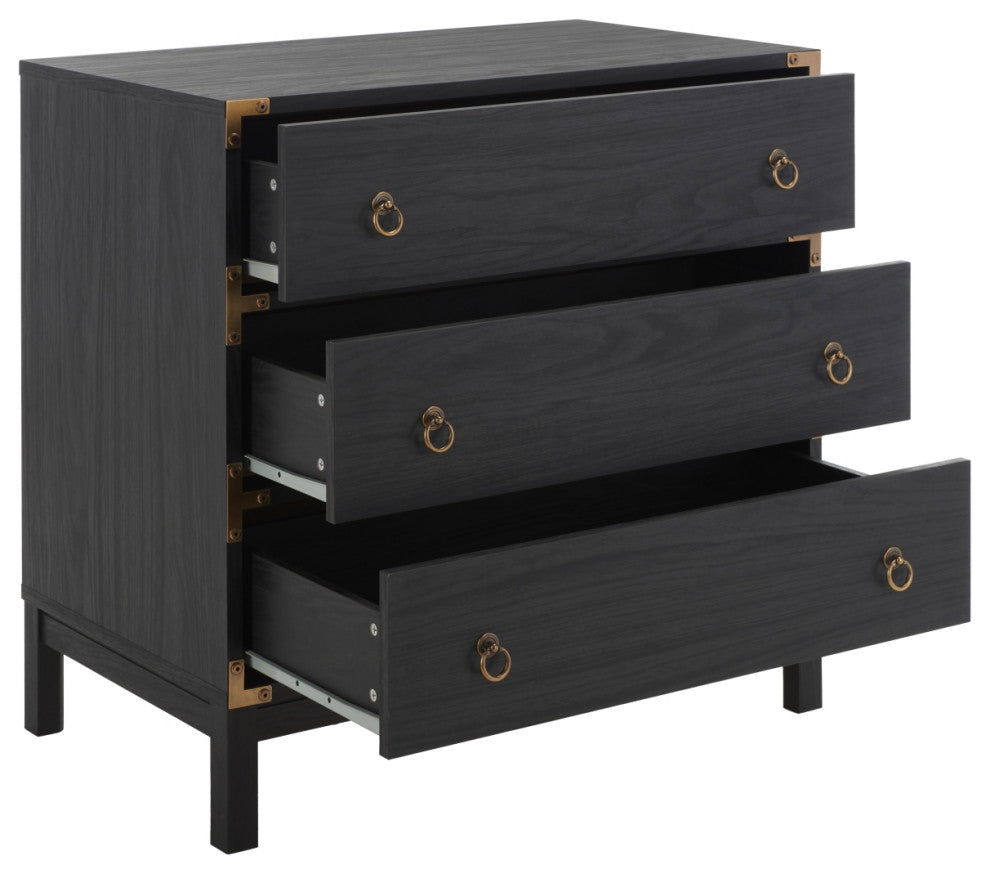 Safavieh Galio 3 Drawer Chest, Black/Gold