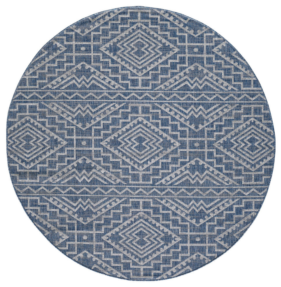 Provo Quinn Indoor/Outdoor Coastal Area Rug, Blue, 7'10 Round