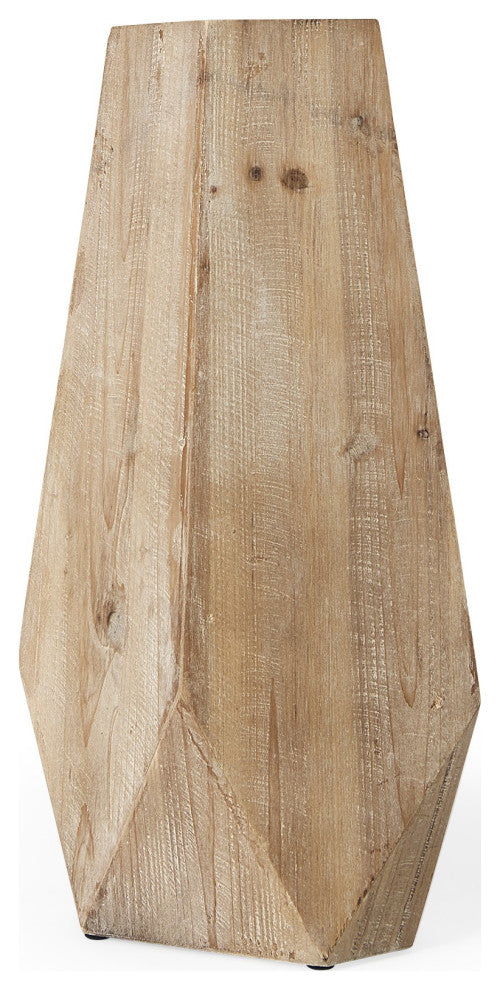 19" Natural Stain Geometric Wooden Vase