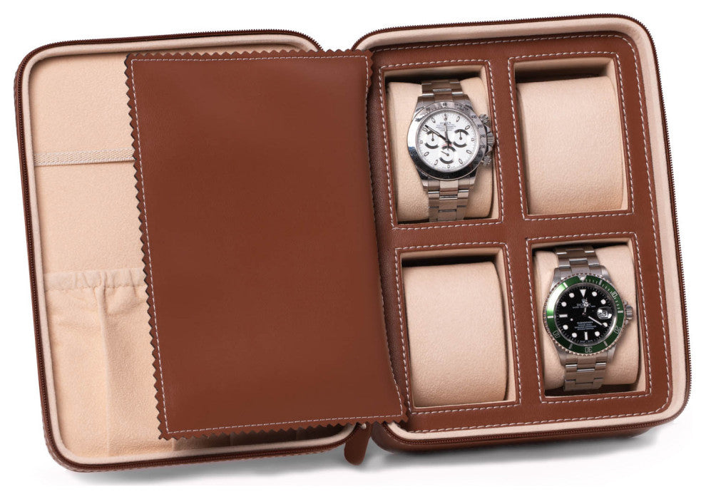 Saddle Leather 4 Watch and Accessory Case