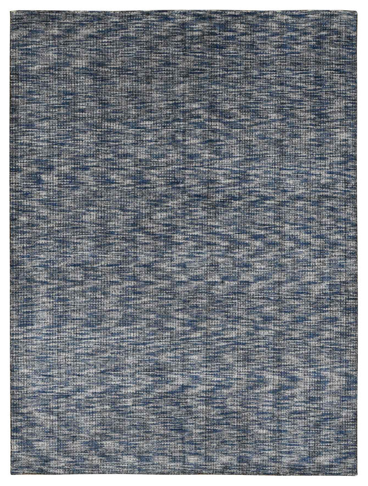 Steel Blue Modern Fence Design Wool and Art Silk Hand Loomed Rug 9'2"x12'