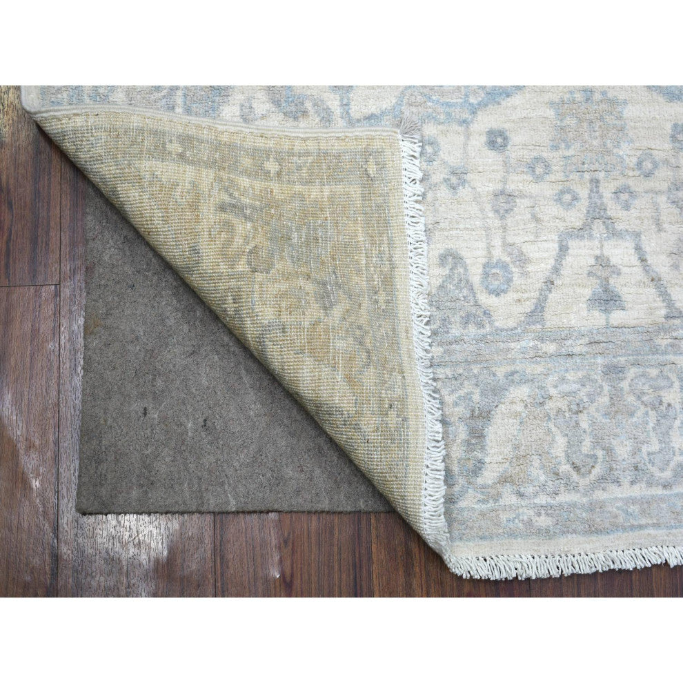 Ivory Pure Wool Natural Dyes Hand Knotted Stone Wash Peshawar Rug, 3'9"x6'0"