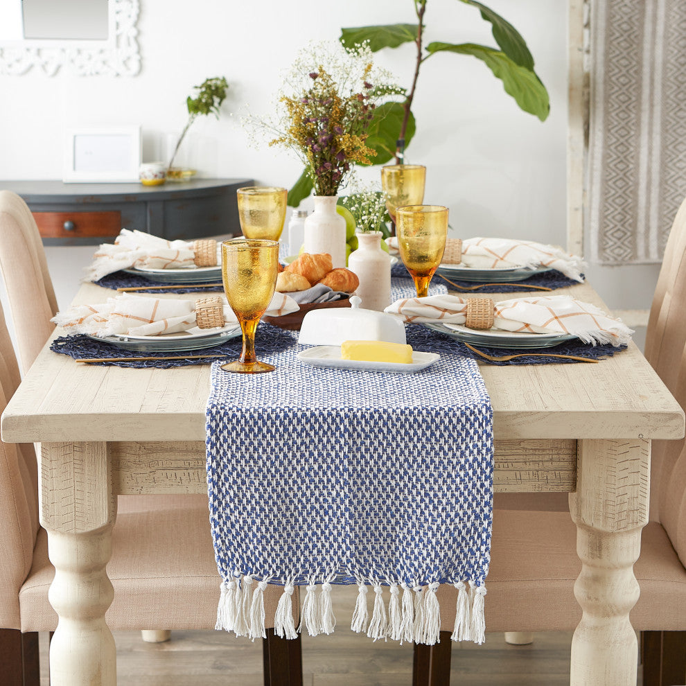 Nautical Blue Woven Table Runner 15x108