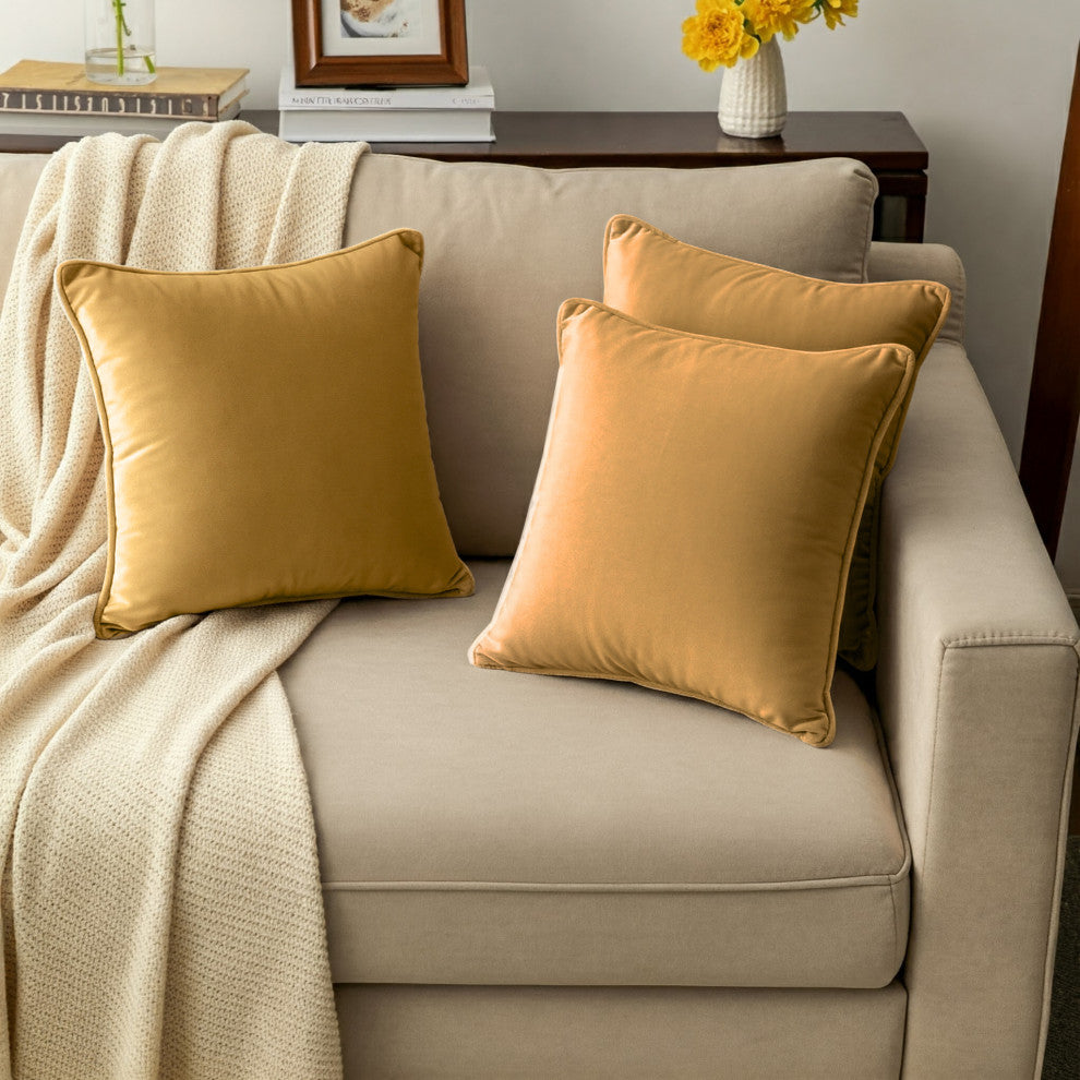 A1HC Soft Velvet Throw Pillow Covers Only, Set of 2, Mustard Yellow, 22"x22"