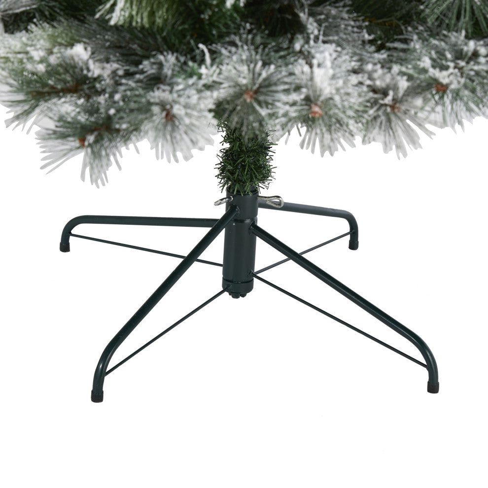 8' Flocked Oregon Pine Faux Xmas Tree W/500 Clear Lights & Bendable Branches