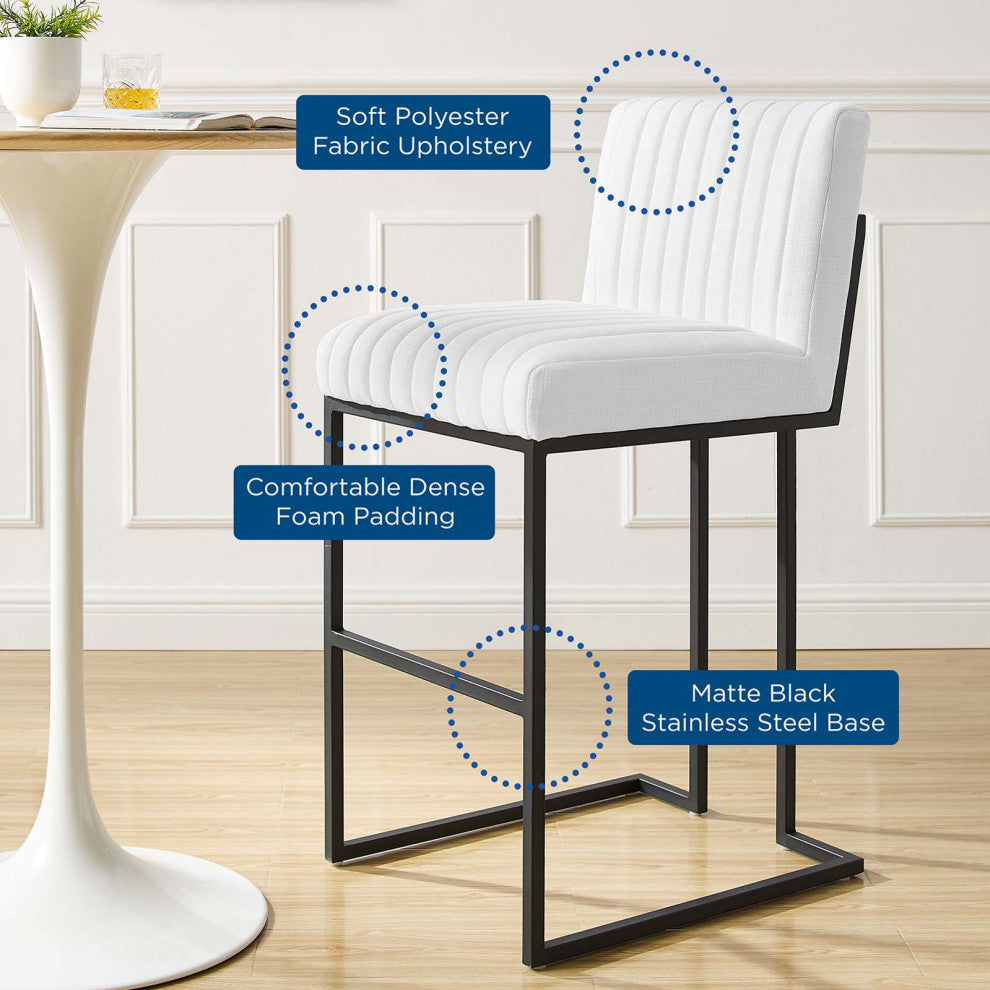 Tufted Bar Stool Chair Barstool, Fabric, Metal, White, Modern, Bar Pub Bistro