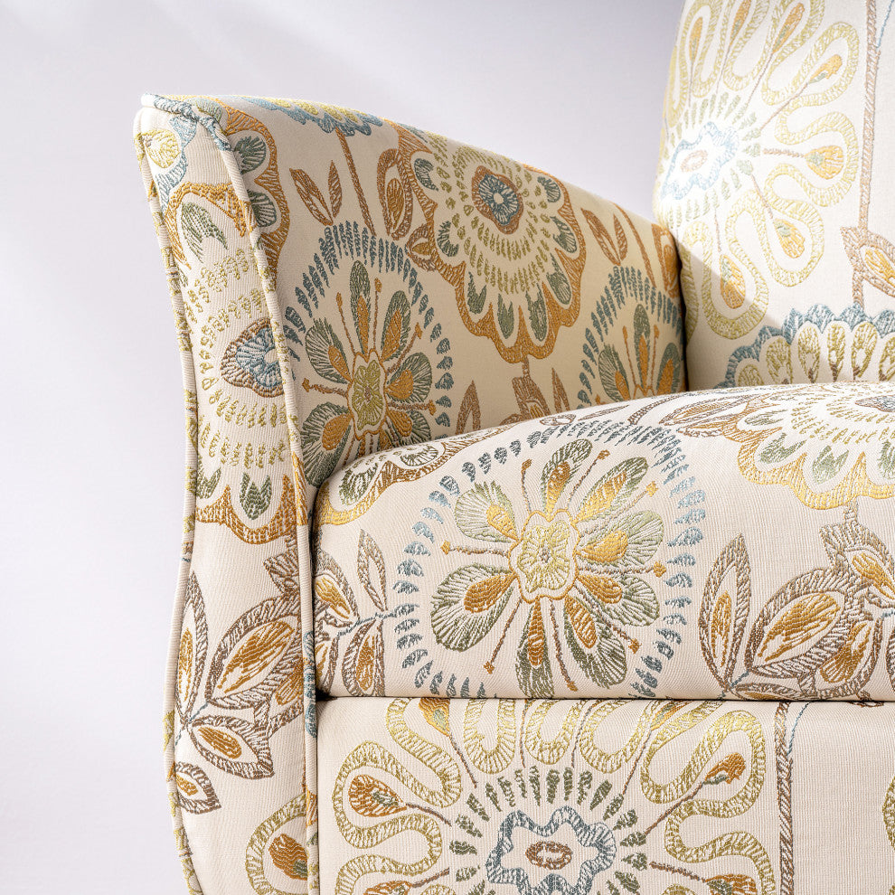 Faux Leather/Fabric Armchair with Wood Legs, Beige Yellow, 26'' X 30''