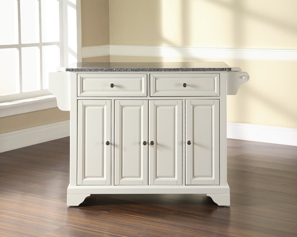 LaFayette Solid Granite Top Kitchen Island, White Finish