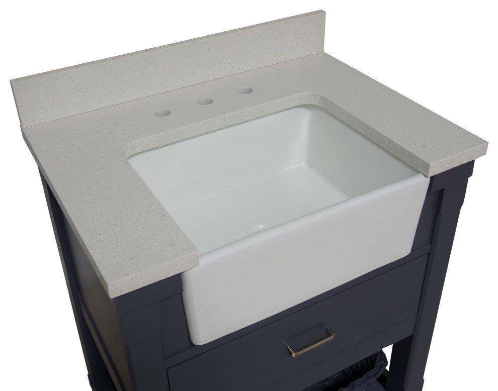 Charlotte 30" Bathroom Vanity, Marine Gray, Quartz