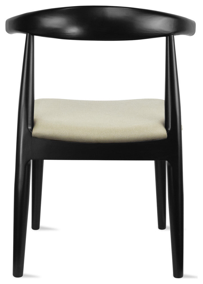 Set of 2 Modern Wooden Dining Chairs, PU Leather or Beige Fabric Seat, Black/Beige, Unassembled