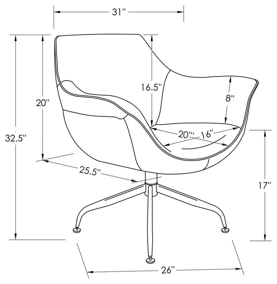 Modern Mala Swivel Chair Soft Leatherette Upholstery Stainless Steel Base, Brown