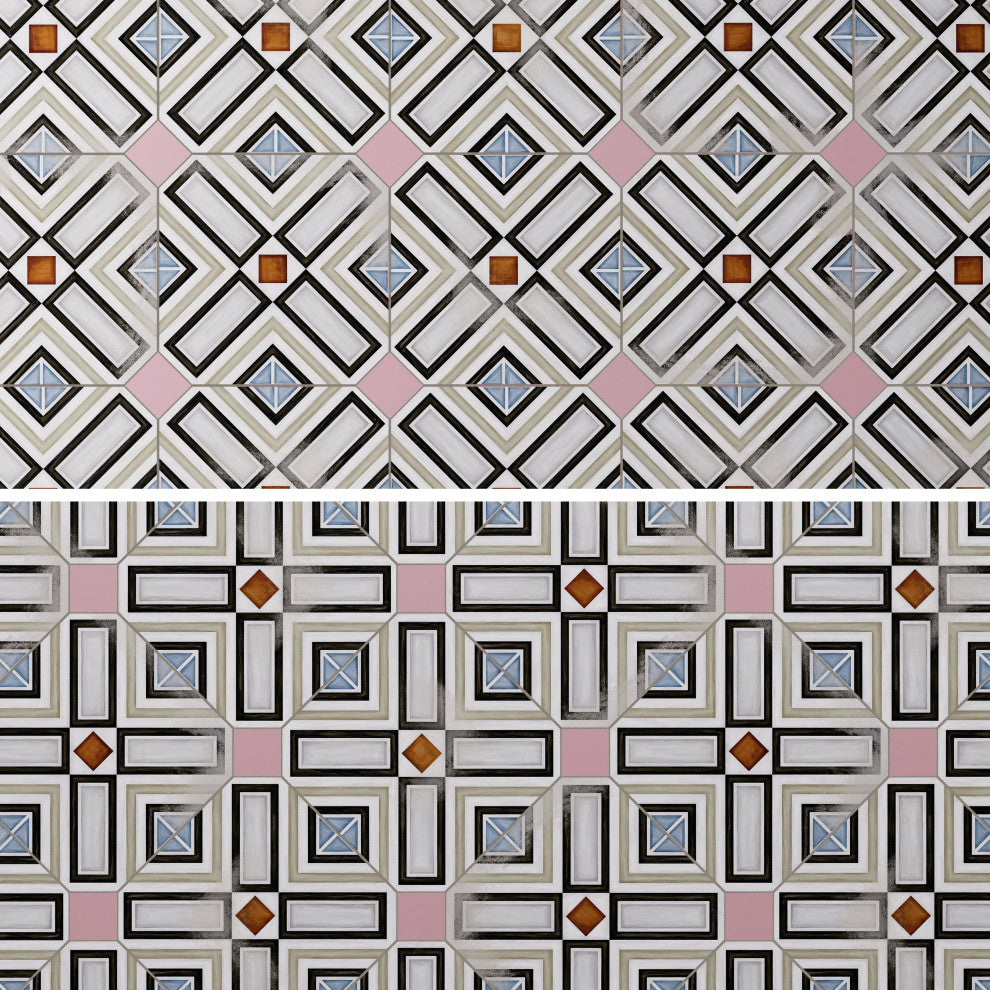 Vaudeville Octagon Deco Ritter, Taco Pink Porcelain Floor/Wall Tile