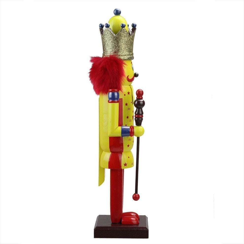 14" Yellow and Red Sugar Daddy King Wooden Nutcracker Figure