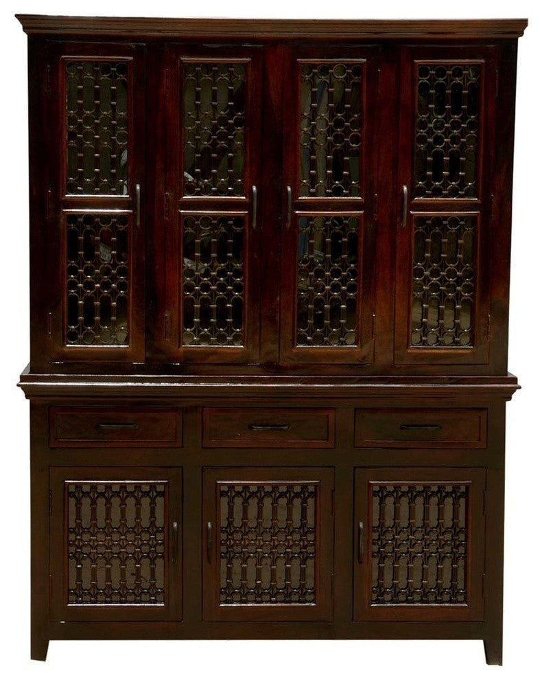 Harold Traditional Rustic Solid Wood Iron Grill Dining Room Hutch