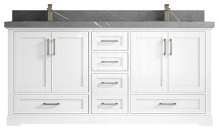 Boston 72 Double Sink Bath Vanity in White 2" Piatra Gray