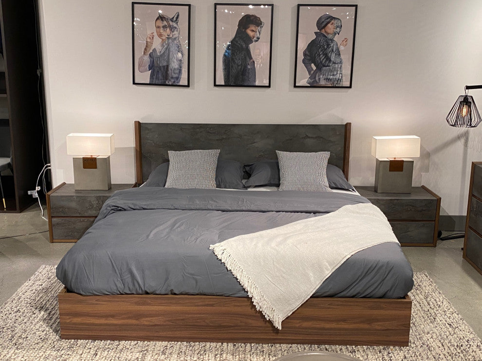 Nova Domus Rado Modern Walnut and Volcanic Slate Bed, Queen