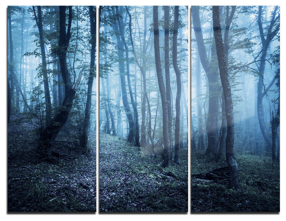 "Spring Foggy Forest Trees" Photo Metal Wall Art, 3 Panels, 36"x28"