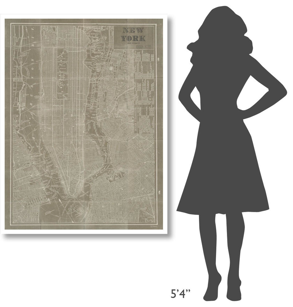 "Blueprint Map New York Taupe" Digital Paper Print by Sue Schlabach, 38"x50"