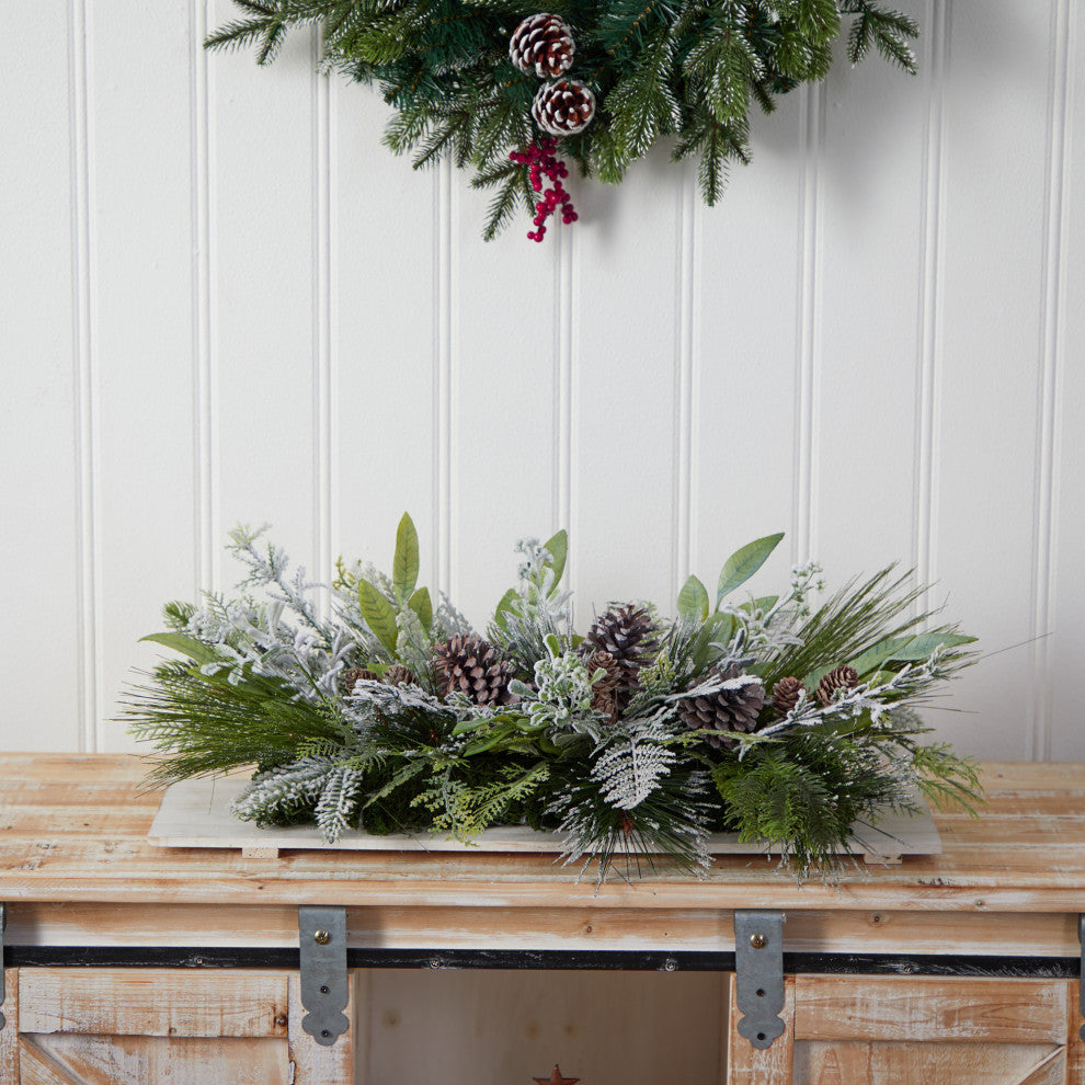 26" Flocked Xmas Faux Arrangement Cutting Board Wall Decor or Table Arrangement