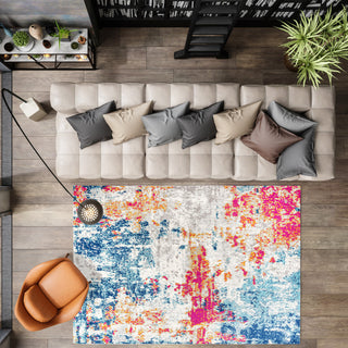 Sunset Modern Abstract Area Rug, Blue/Multi, 4 X 6