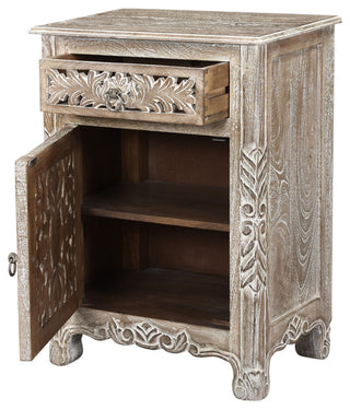Delaney Carved 1 Door Nightstand, Limestone Gray, Left