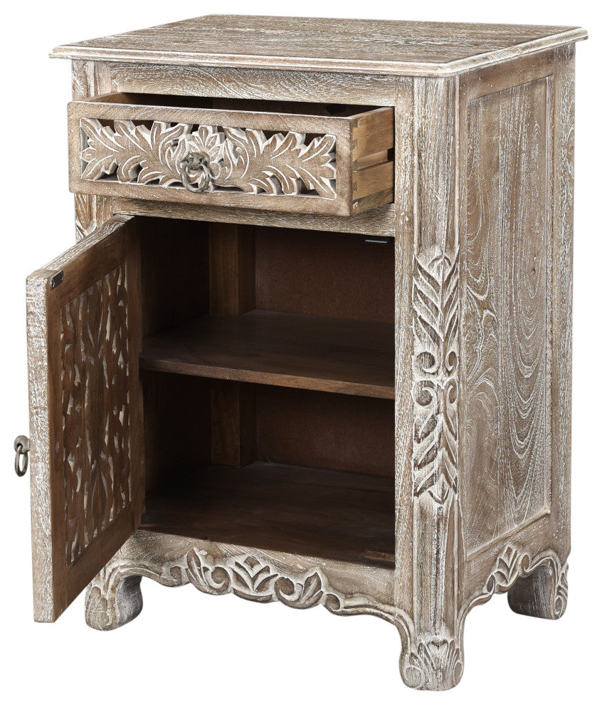 Delaney Carved 1 Door Nightstand, Limestone Gray, Left