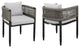 Outdoor Patio Dining Chair in Aluminum with Gray Rope and Cushions - Set of 2