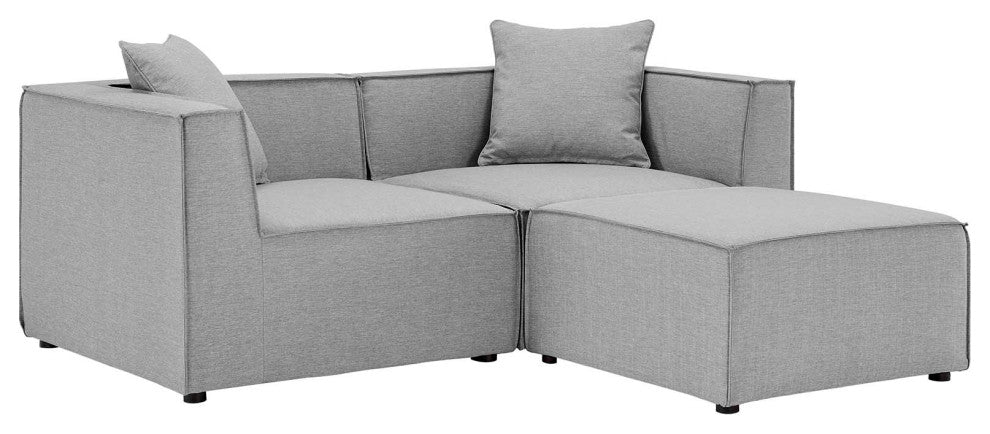 Saybrook Outdoor Patio Upholstered Loveseat and Ottoman Set Gray