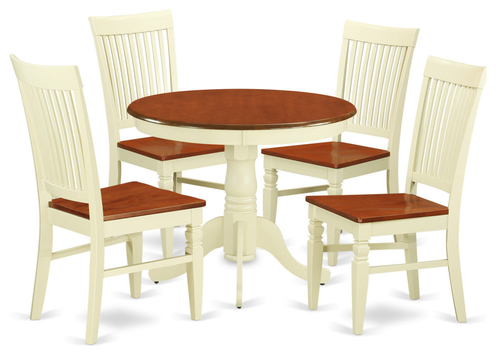Anwe5-Bmk-W, 5-Piece Dining Set With Table and 4 Chairs, Buttermilk and Cherry
