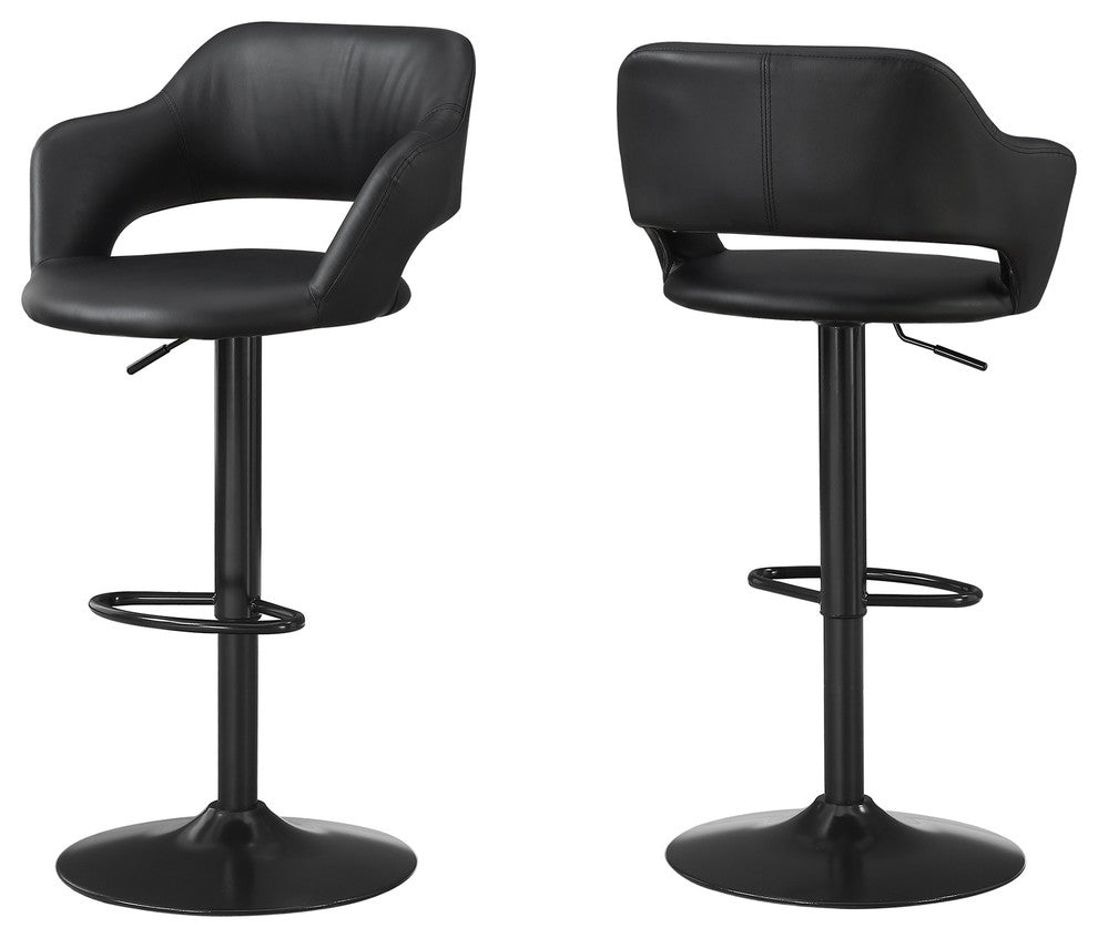Bar Stool, Swivel, Bar Height, Adjustable, Metal, Pu Leather Look, Black