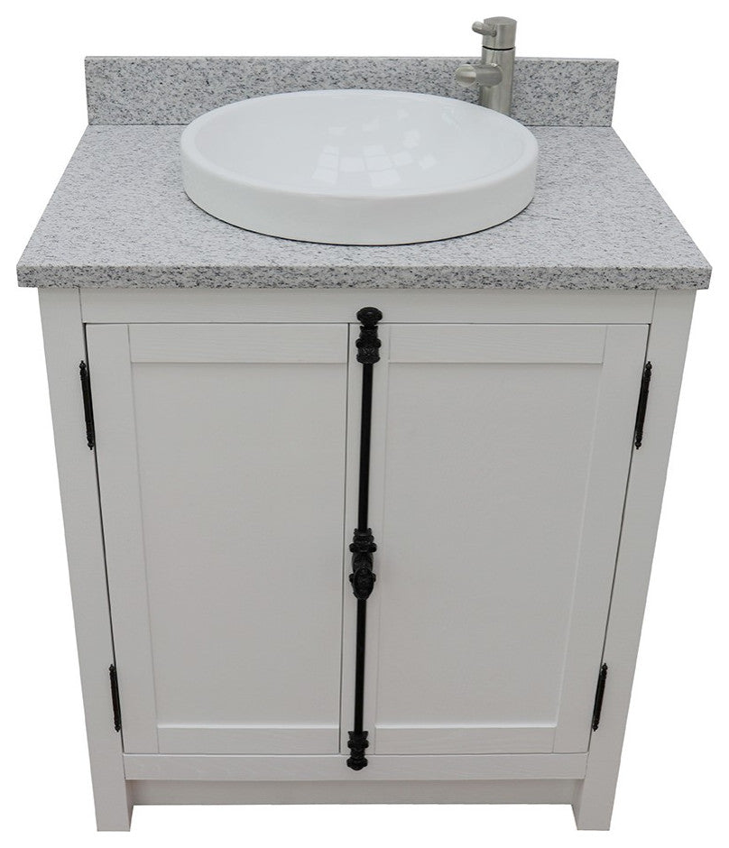 30" Single Vanity, Glacier Ash, Gray Granite Top, Round Sink