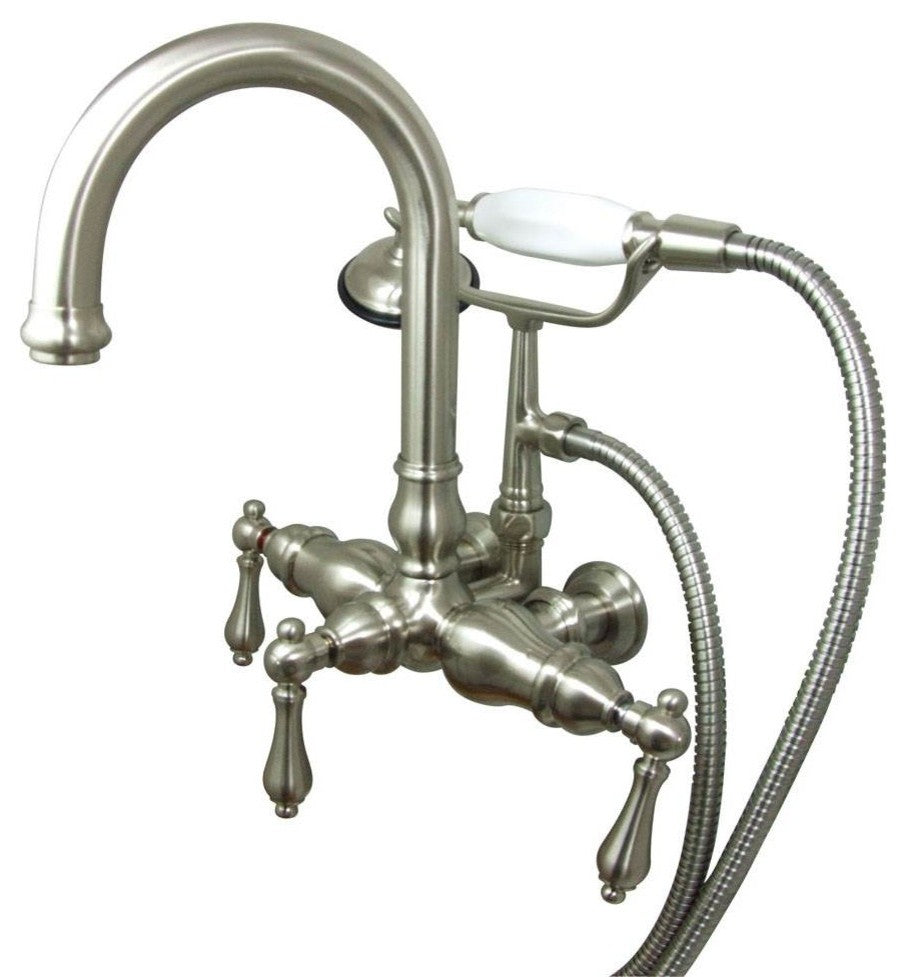 Satin Nickel 3-3/8" Wall Mount Clawfoot Tub Filler with Hand Shower CC3013T8