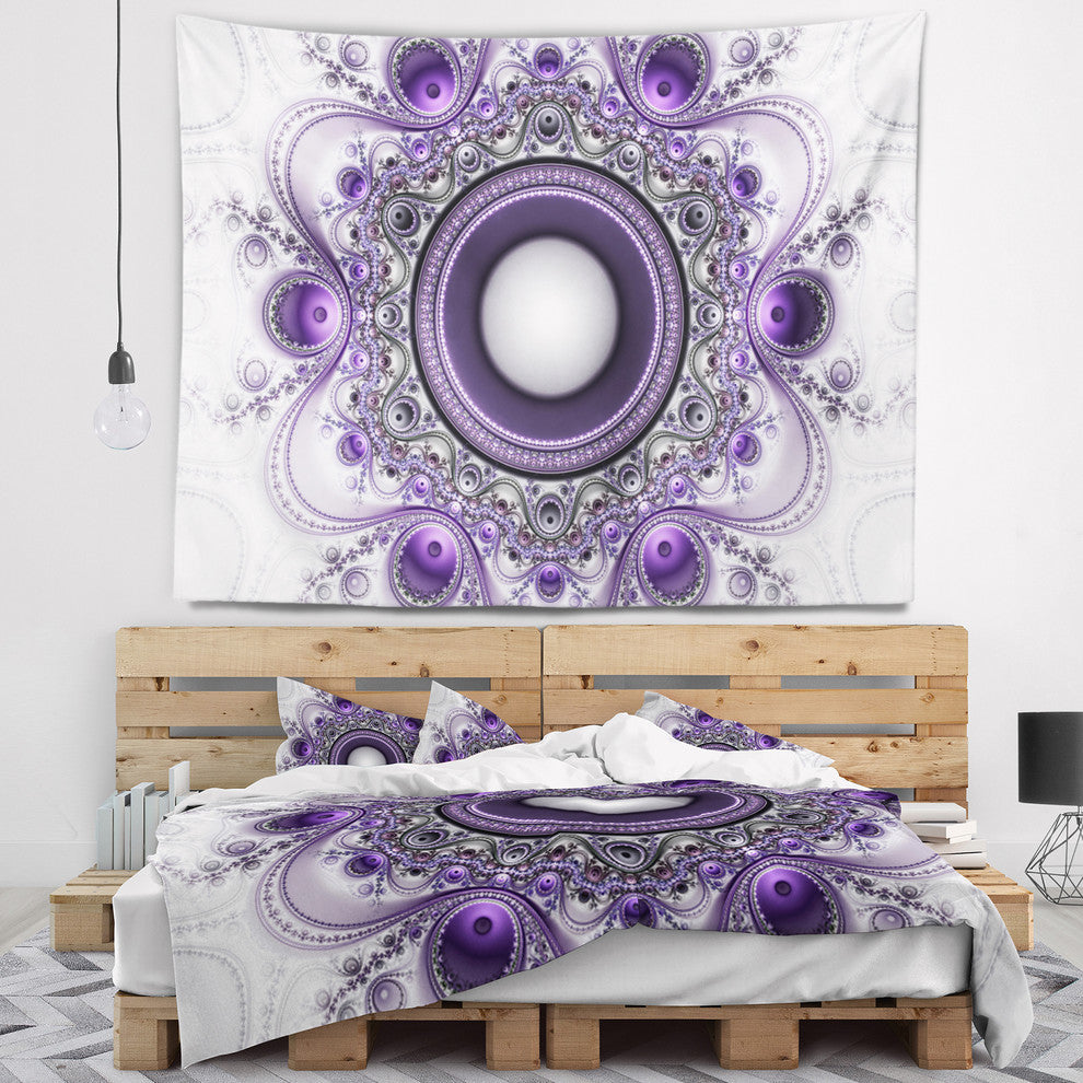 Purple Fractal Pattern with Circles Abstract Wall Tapestry, 39"x32"