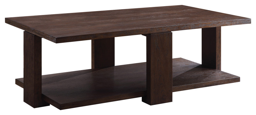 Benzara BM215038 Contemporary Coffee Table With Open Bottom Shelf, Brown