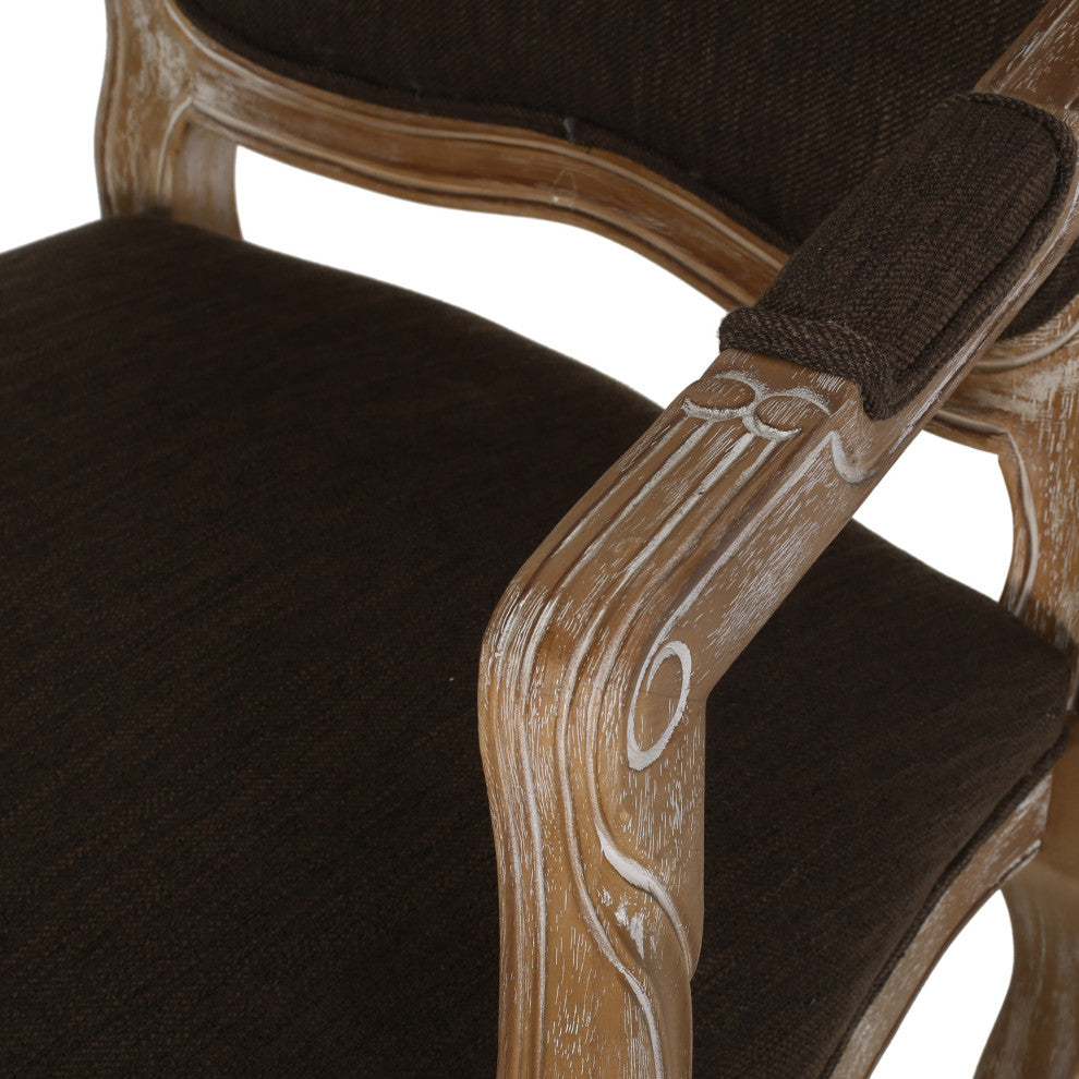 Absaroka French Country Fabric Upholstered Wood 5-Piece Dining Set, Natural/Brown