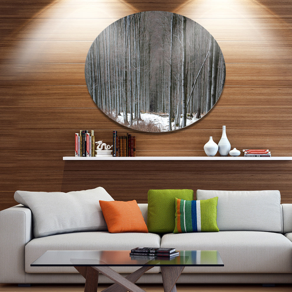 Winter Forest With Thick Trees, Forest Round Metal Wall Art, 36"