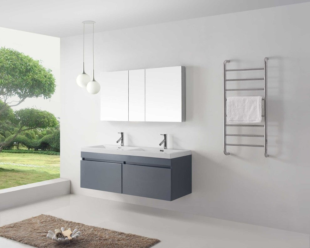 Virtu Zuri 55" Double Bathroom Vanity, Gloss White, Polished Chrome Faucet
