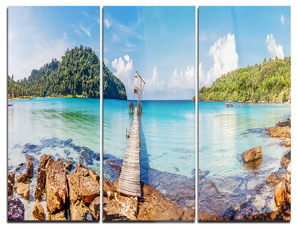 "Pier to the Island Panorama" Photo Metal Wall Art, 3 Panels, 36"x28"
