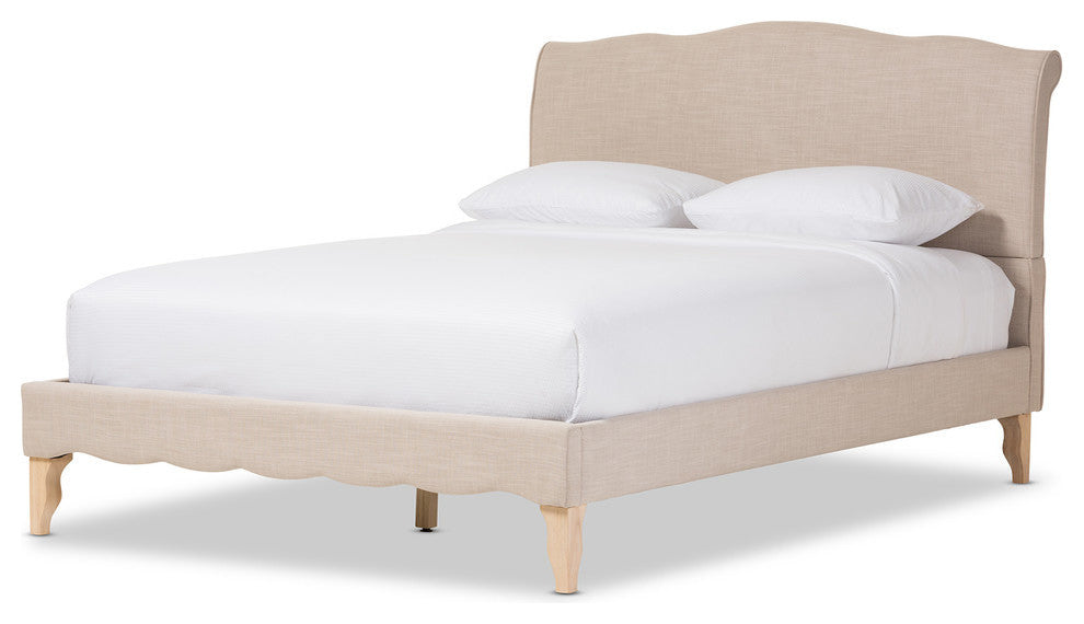 Fannie French Classic Linen Fabric Platform Bed, Beige, King