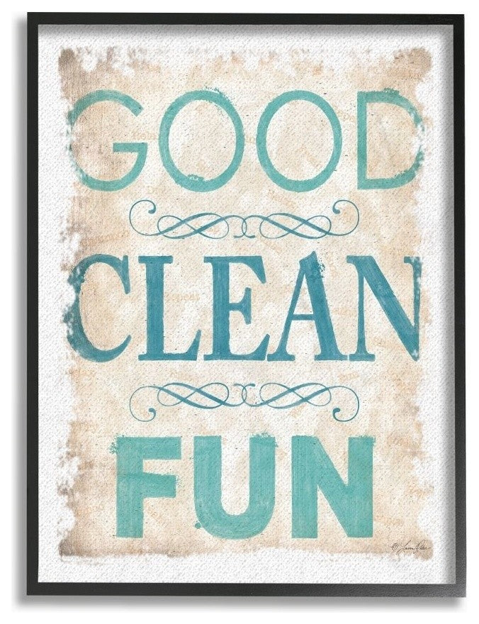 Blue and Tan Good Clean Fun Burlap Texture Typography, Framed, 24"x30"