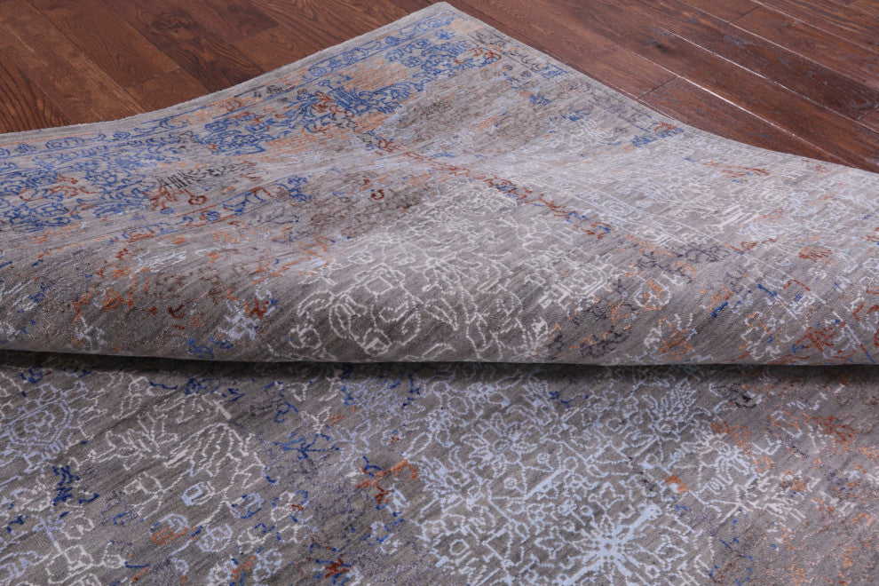 9' 0" X 12' 0" Modern Wool and Silk Handmade Rug Q7054