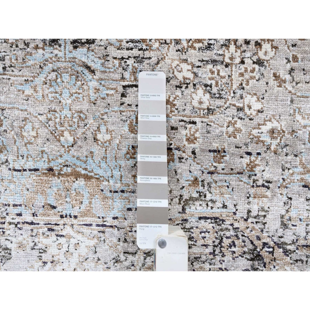 Gray Modern Silk with Textured Wool Hand Knotted Wide Runner Rug 4'0" x 12'0"