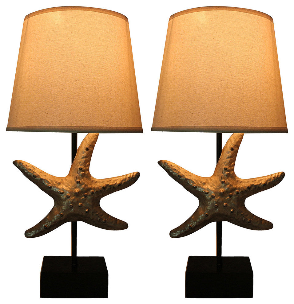 Set of 2 Starfish Table Lamps, Dusty Silver